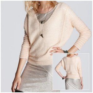 Free People Blush Oversized V Neck Striped Sweater